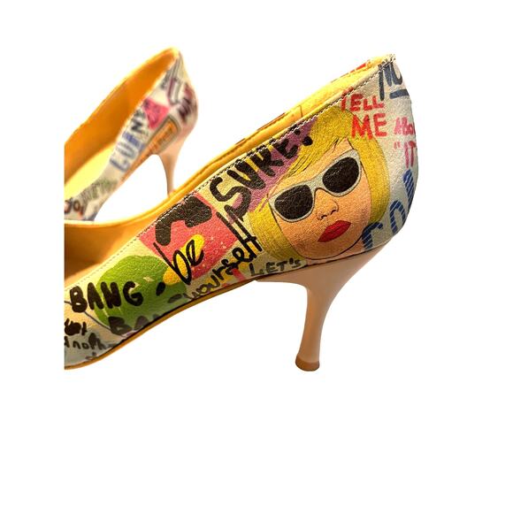 DOGO Vegan High Heel Shoes Cartoon And Slogans Print Women's Size 7 - Picture 8 of 14